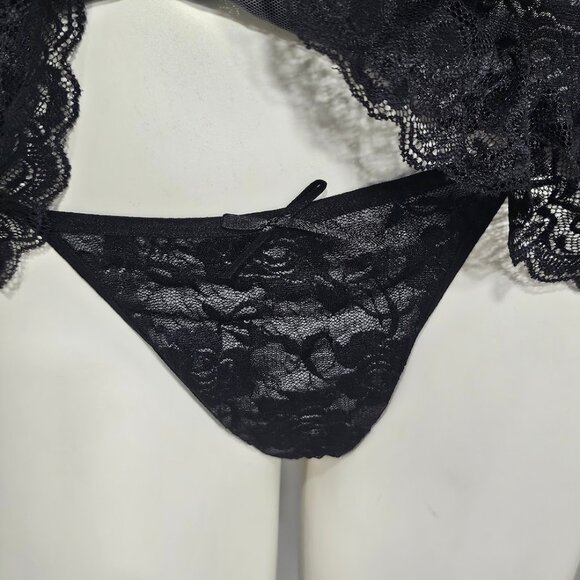 Rene Rofe Floral Babydoll Bow Lingerie Set Black Size Large - Picture 2 of 10